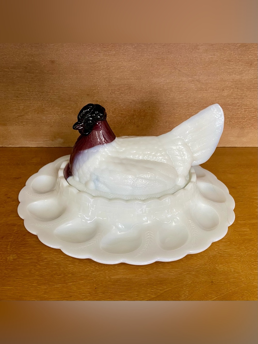 Fenton Hen on Nest 12" Deviled Eggs Plate Platter Amethyst Slag Milk Glass *READ